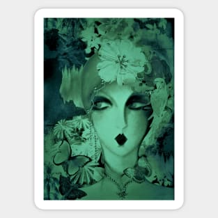 70s deco collage art poster print green lady Sticker